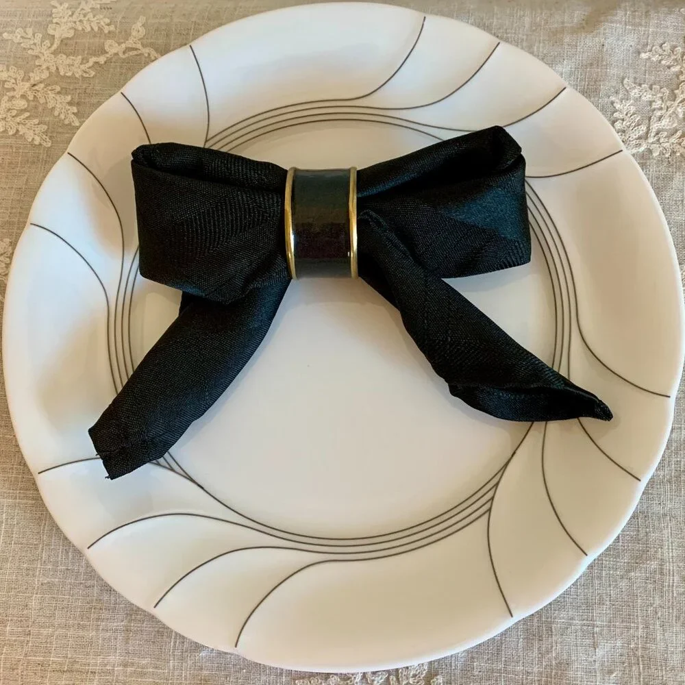 Napkin Rings Set of 6 Black Enamel and Brass Vintage Ralph Lauren Style Elegant